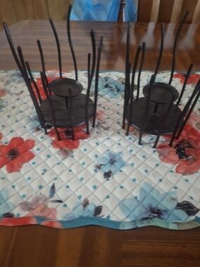 Vintage Black Metal Party Lite Candle Holders With Willow Design - Set of 2